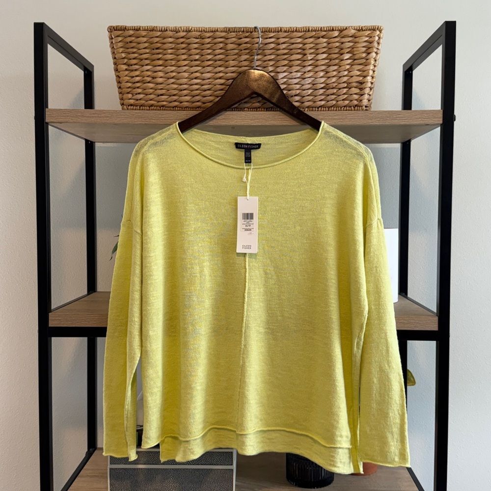 NWT Eileen Fisher Organic Linen Cotton Slub Bateau Boxy Poncho Sweater Top, XS